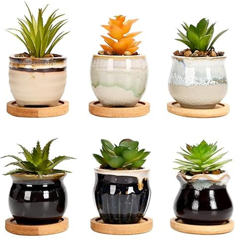 simpa 6PC Decorative Mixed Pattern Ceramic Plant Pots - Mixed Shape Design 7.3cm (H) x 7.3cm (Dia)
