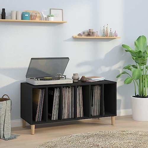 Meuble à disques vinyle Prissent, Noir, 100 x 38 x 48 cm, Classique, Bois, Rangement pour disques LP, Meuble TV, Bureau, Assemblage requis