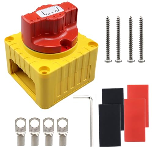 Greluma 1 Stück DC 12–48 V Batterietrennschalter, 300 A Batterietrennschalter, Batterie-Stromtrennschalter für Marine, Boot, Wohnmobil, Wohnmobil, LKW, Rot und Gelb