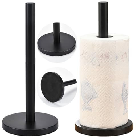 AZURAOKEY Freistehender Toilettenpapierhalter, Küchenrollenhalter, Edelstahl, freistehender Papierrollenhalter mit beschwertem Boden für Küche und Bad, Schwarz