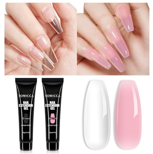 TOMICCA 2 Farben Acrylgel Für Nägel Clear & Rosa Set, Quick Extender Polygel Für Gelnägel Lang Anhaltend&Natürlicher Look Für Anfänger & Salon-Profis