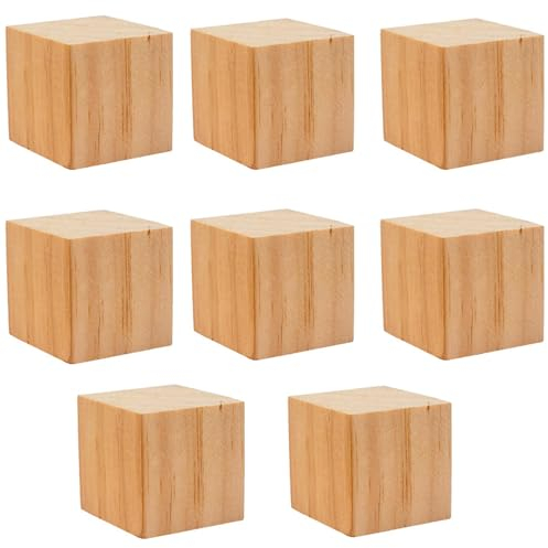 Holzblöcke zum Basteln, unlackierte Holzwürfel, 7,6 cm, natürliche Holzblöcke, quadratische Holzblöcke, Holzwürfel für Kunst und Handwerk und DIY-Projekte, 8 Stück
