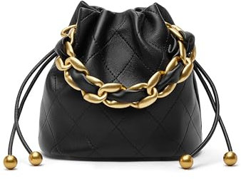 DORIS&JACKY Kleine gesteppte Schultertasche mit Kordelzug, Designer-Umhängetasche für Damen, 1-schwarz