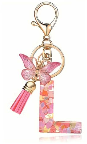 LUTAKU Schlüsselanhänger mädchen Schlüsselanhänger mit Anfangsbuchstaben rosa Schlüsselanhänger Schmetterling Schlüsselanhänger Buchstabe (Pink-L)
