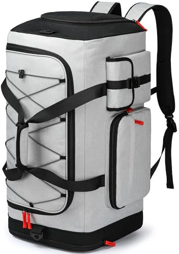 Lyweem 75L Reisetasche Groß Sporttasche Rucksack Herren mit Schuhfach & Rucksackfunktion Wasserdicht Trainingstasche Weekender Übernachtungstasche Reise Tasche für Damen Reisen, Gym, Grau