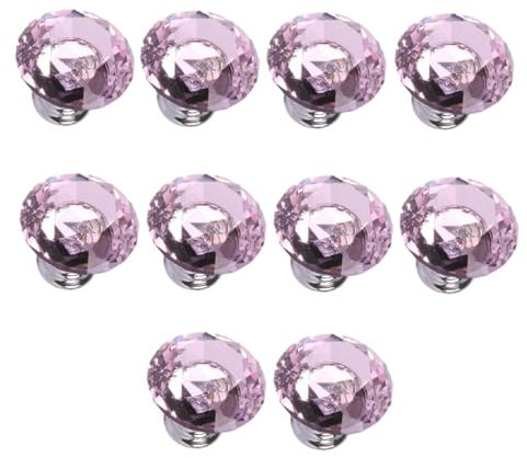 SANCHAKOU Cabinet Knob Crystal 10 Pcs Single Hole Color Crystal Drawer Wardrobe Door Glass Handle 50Mm Silver Base Pink