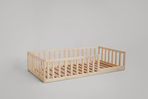 HOMEforDREAMS Kleinkinderbodenbett H4D-25: Montessori-inspiriertes Bettgestell zur Förderung der Unabhängigkeit bei Kleinkindern (Naturholz, 200x120cm)