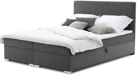 Mebligo Boxspringbett 180x200 mit Bettkasten und Kopfteil, Doppelbett mit Bonell-Matratze und Topper, Polsterbett, Boxspringbett Graphit - ELMA Serie