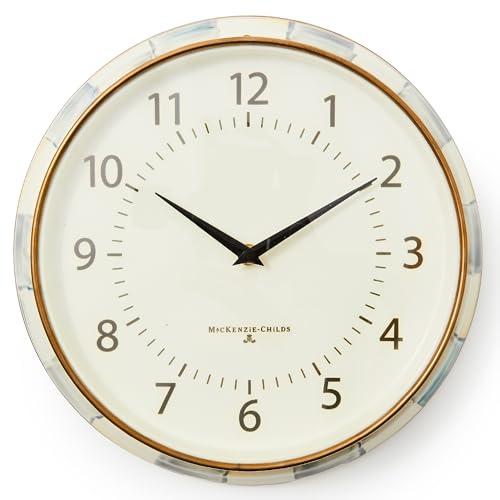 MACKENZIE-CHILDS Wall Clock, Decorative Clock for Kitchen and Living Room, Gray-and-White Sterling Check