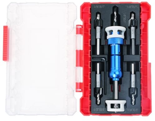 AUTOTOOLHOME Countersink Drill Bit Set with Adjustable Depth Stop, 5Pcs Carbide Tipped Countersink Bit with1/4 Quick Release Hex Shank for Woodworking Carpentry Pilot Screw Hole Set