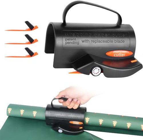 Mineup Coupe Papier Cadeau, 1 Pièces Wrapping Paper Gift Wrap Cutter, Gift Wrap Cutter, Derouleur Papier Cadeau, Machine de Découpe de Papier pour Cadeaux de Noël,avec 3 jeux de lames interchangeables