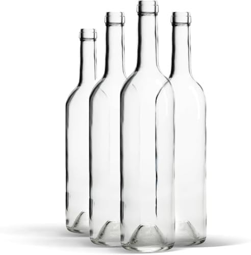 WYSKONT Glasflasche 750ml Bordeaux 8 Stück - Weiß Weinflasche ohne Korken - Wasserflasche - Ölflasche - Leere Likörflaschen - Glasflaschen zum befüllen - Water Bottle - Wein Geschenk - Wein Zubehör