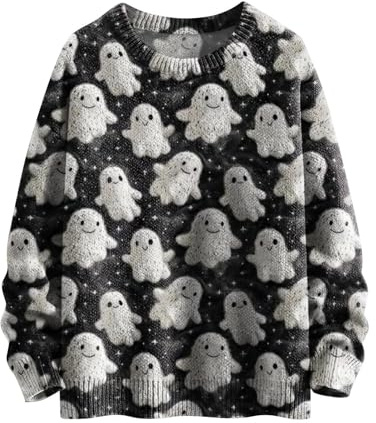 Ladies Sweatshirts Halloween Printed, Ghosts Graphic Print Blouses Tops Oversized Sweatshirt Casual Loose Crew Neck Sweatshirts Winter Warm Basic Sweatshirt Long-Sleeved Casual Sweatshirt Dark Gray