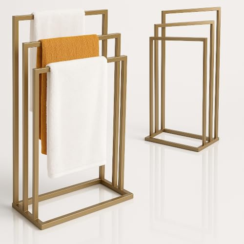SPRINGOS Porte-serviettes autoportant en métal, hauteur 86 cm, 3 tiges, porte-serviettes de bain