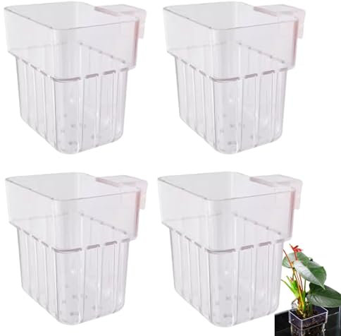 Hobngmuc 4 Pieces Aquarium Plant Basket, Fish Tank Hanging Basket, Transparent Fish Tank Planter, Aquatic Plants Holder For Aquatic Plant Cultivation And Fish Tank Live Aquarium Plants