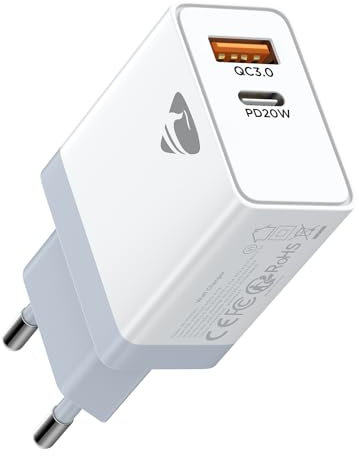 20W USB C Ladegerät, 2Ports USBC Stecker mit USB-C und USB-A, USB C Schnellladen Charger Schnellladegerät Ladegerät für iPhone 16 15 14 Pro XR SE iPad, Samsung S24 A15 A55, USB Netzteil Adapter