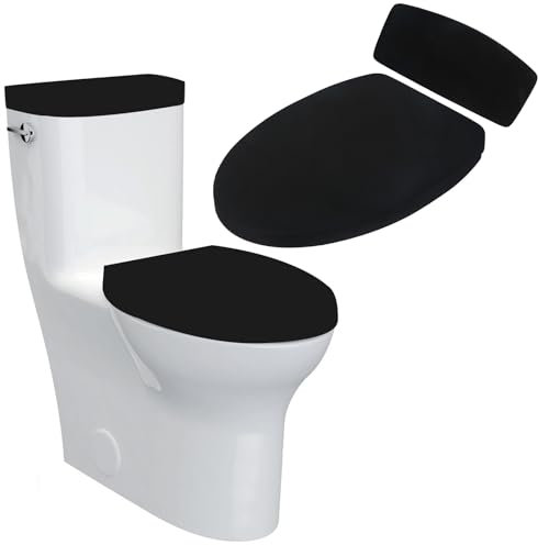 Juego de 2 fundas para asiento de inodoro, con base elástica, para la mayoría de las tapas de inodoro, color negro