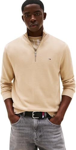 Tommy Jeans Herren Pullover mit Reißverschluss Light mit Stehkragen, Beige (Silt), L