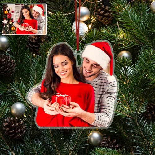 Personalisierter 2D-Weihnachtsschmuck mit Foto, 2024 Individuelles Foto-Weihnachtsbaumanhänger, Personalisierte Hängeornamente mit Fotos Mama, Papa, Familie und Freunde