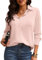 TOMEEK Chemisiers Blouse Femme et Col en V Manches Longues Chemise Blanc Femme Haut Élégant Shirt pour Travail Manche Courte Polo Décontracté Boutons Top(Rose,L)