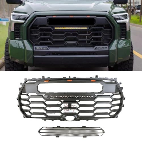 Auto Frontstoßstange Grill Racing Grills Auto Kühlergrill Kompatibel mit Toyota Tundra 2022 Karosserie Kit Autozubehör (Grill mit Licht)