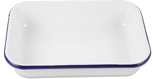 DOITOOL Enamel Baking Tray ： Square Roaster Multi-Functional Kitchen Food Pan Non-Stick Oven Tray for Baking Serving and Storage - 29.00X19.00X6.50Cm，White