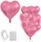 UTXN Lot de 10 Ballons en Forme de cœur Rose, 45,7 cm, en Aluminium, en Forme de cœur Rose, avec Colle, pailles, Rubans, décorations de Saint-Valentin pour la Saint-Valentin, Mariage
