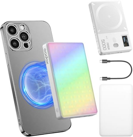 Godox MA5R Magnetic Charging Full-Color LED Light for Phones, Full Color Fill Light with 14 Fx Modes,CRI95+ RGB Video lamp,CCT Support APP/NFC, for TikTok/Vlog,/Zoom Calls,/Makeup(White)