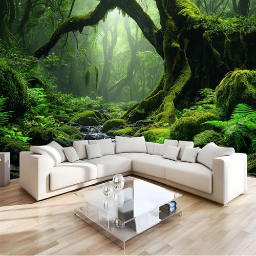 JEDTAKCT Fototapete Urwald Tropenlandschaft Tapeten Wandtapete Moderne Wanddeko Design Wand Dekoration Wohnzimmer Schlafzimmer Büro Flur 3D Effekt Wand Tapeten400X280Cm