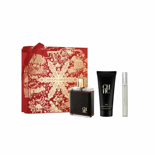 CH by Carolina Herrera for Men – 3-teiliges Geschenk-Set 3,4 oz EDT Spray, 0,34 oz EDT Spray (Mini), 3,4 oz After-Shave Balm