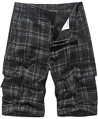 LinRim Karierter Druckmuster Cargo Shorts Herren Arbeitshosen MäNner Kurz Sommer Cargo Shorts Bermuda Freizeitshorts Karierte Cargohose Mehrere Taschen Bermudashorts