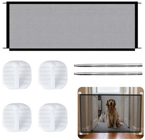 Mesh Stair Gate, 180x72cm Stair Gates for Dogs with 4PCS Hooks & 2PCS Pole, Portable Folding Safety Stair Gate, Dog Stopper Pet Mesh Gates Gates, Stair Gates for Dog Gate for Providing Pets Safe