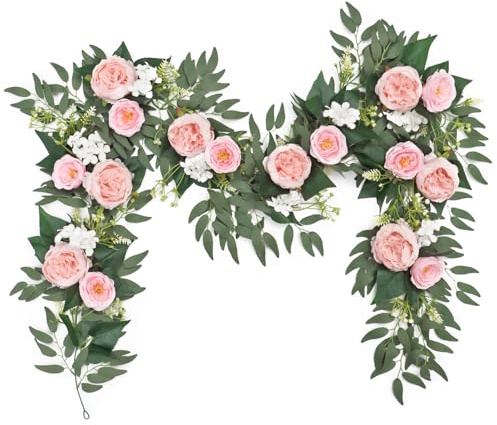 SOMYTING Künstliche Blumen Girlande Eukalyptus Girlande Vintage Gefälschte Blume Pfingstrose Rosenrebe Grün Dekorative Wandbehangpflanze für Hochzeitsbogen Türanordnung Party (2 Girlande, Hellrosa)