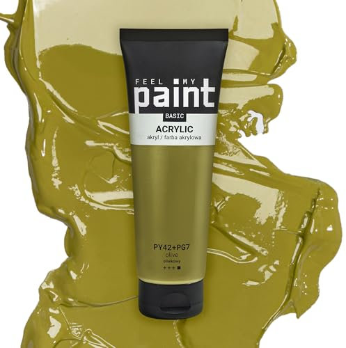FeelMyPaint Peinture Acrylique Vert Olive – 120 ml couleur artistique hautement pigmentée pour toile, papier, tissu, bois, verre, céramique, métal, pierre