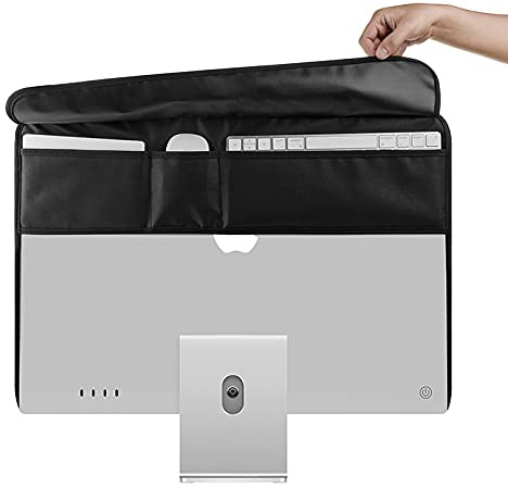 Staubschutz für iMac 61 cm (24 Zoll), PU-Leder Schutzhülle mit Rückentasche,Antistatisch,Staubdicht,Schutzhülle für LCD/LED/HD-Panel-Gehäuse,Computerhülle, Monitor-Staubschutz mit Gesäßtasche,Schwarz