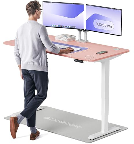 Desktronic HomePro Standing Desk – 160 x 80 cm Height Adjustable Desk with Electric Dual Motor, Touchscreen Controller & Integrated USB/USB-C, 3 Memory Presets