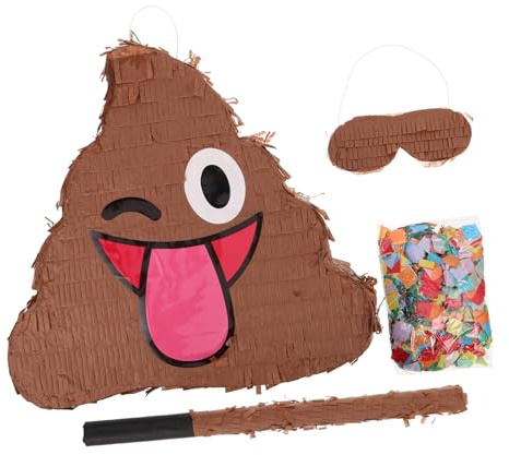 FUNOMOCYA Poop Emoticon Pinata mit und Augenbinde samt Konfetti für Kindergeburtstag Partyspiele Halloween Streich Deko für Drinnen und Draußen Zufällige Farbe