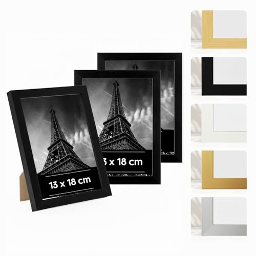 Estancia 13x18 cm 3 Stück Schwarze Bilderrahmen aus Kunststoff – 3er-Pack 13 x 18 cm Rahmen mit Bruchsicherem Acrylglas – Moderner Fotorahmen für Wände und Tische