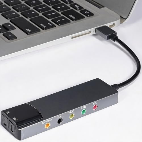 GOWENIC Tarjeta de Sonido USB 7.1, Tarjeta de Sonido Externa USB con SPDIF, Salida 7.1/5.1/Estéreo, Entradas AUX/Línea/Micrófono de 3,5 Mm, para PC Portátil