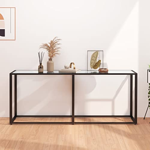 Frdhee Table basse en bois transparent - 180 x 35 x 75,5 cm - Verre trempé - Petite table de chevet pour salon, entrée, couloir