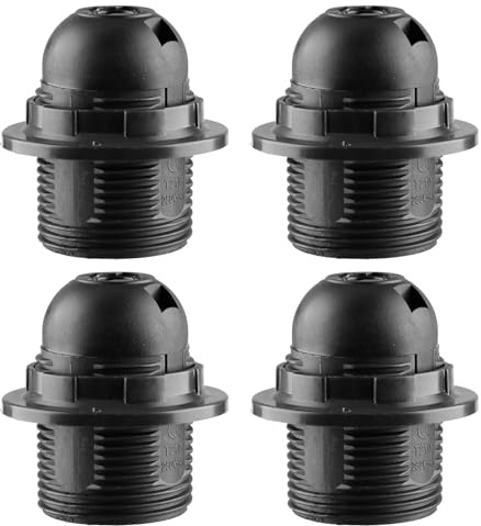HARY 4 Pcs E27 Lamp Holder Black, E27 Edison Screw Socket, Light Bulb Holder, Fitting for Table Lamp, Ceiling Lamp and More, 230V 4A