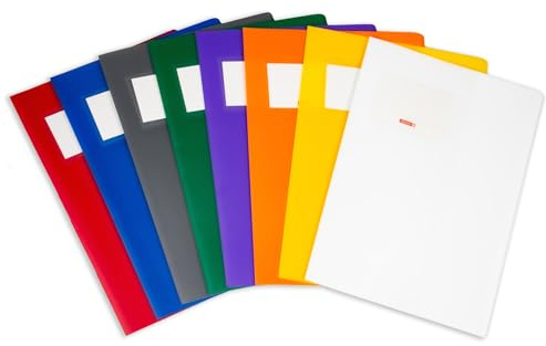 Brunnen FACT Hefthüllen A4 - Robuste Heftumschläge aus stabilem Kunststoff mit auswechselbarem Namensschild - Heftschoner Set farbig sortiert (8er Set)
