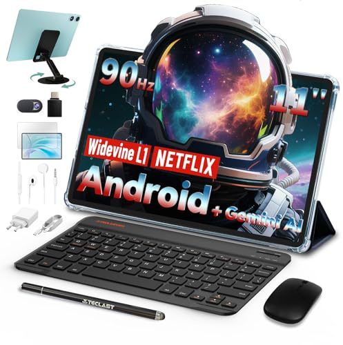 TECLAST P50 Tablet 11 Pollici 90Hz Tablets Android 15, 2.0GHz Octa-Core, 12GB RAM+128GB ROM/TF 4TB/7000mAh/Widevine L1/GPS/BT5/OTG/Tablet con Tastiera+Custodia+Penna+Auricolari, 10 Accessori