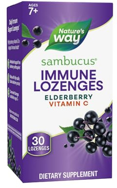 Nature’s Way Sambucus Immune Lozenges, Elderberry Lozenges for On-the-Go Use with Vitamin C & Black Elderberry Extract, Vegan & Gluten-Free Immune Support*, Original Elderberry Flavor, 30 Count