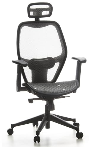 hjh OFFICE 653040 Profi Bürostuhl AIR-Port Netz Grau Drehstuhl mit Lordosenstütze, Armlehnen klappbar & verstellbar