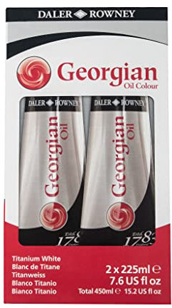 Daler-Rowney Lot de 2 tubes de peinture à l'huile géorgienne en tube d'aluminium 225 ml Boîte en carton Blanc titane
