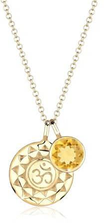 Elli Halskette Silber 925 24K Vergoldet Om Zeichen Plättchen Anhänger Kette Citrin Damen Schmuck Geschenke für Frauen Mädchen Mama Freundin, Hindu Goa Silberkette Länge 45 cm
