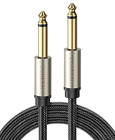 UGREEN 6,35mm Gitarre Kabel Mono Klinke Kabel Instrumentenkabel 1/4 Klinkenstecker TS Kabel Lärmschutz Nylon Aux Kabel für E-Gitarre, Elektronisches Klavier, Bassverstärker usw. (3M)