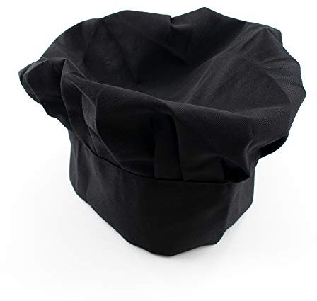 Bonnet de chef noir élastique - Pour cuisiner et cuire dans la cuisine ou comme une grande pièce de déguisement - Combinez-le avec un tablier et des accessoires de cuisson pour un costume de chef