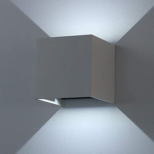 K-Bright 12W LED Wandleuchten Innen/Außen Wandlampe Auf und ab Einstellbarer Lichtstrahl 6000K Kaltes Weiß Außenwandleuchten IP65 Wasserdichte Wandleuchte (Grau)